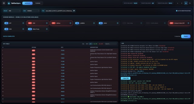 Patch complete — DTC OFF applied, checksum-corrected file ready to save